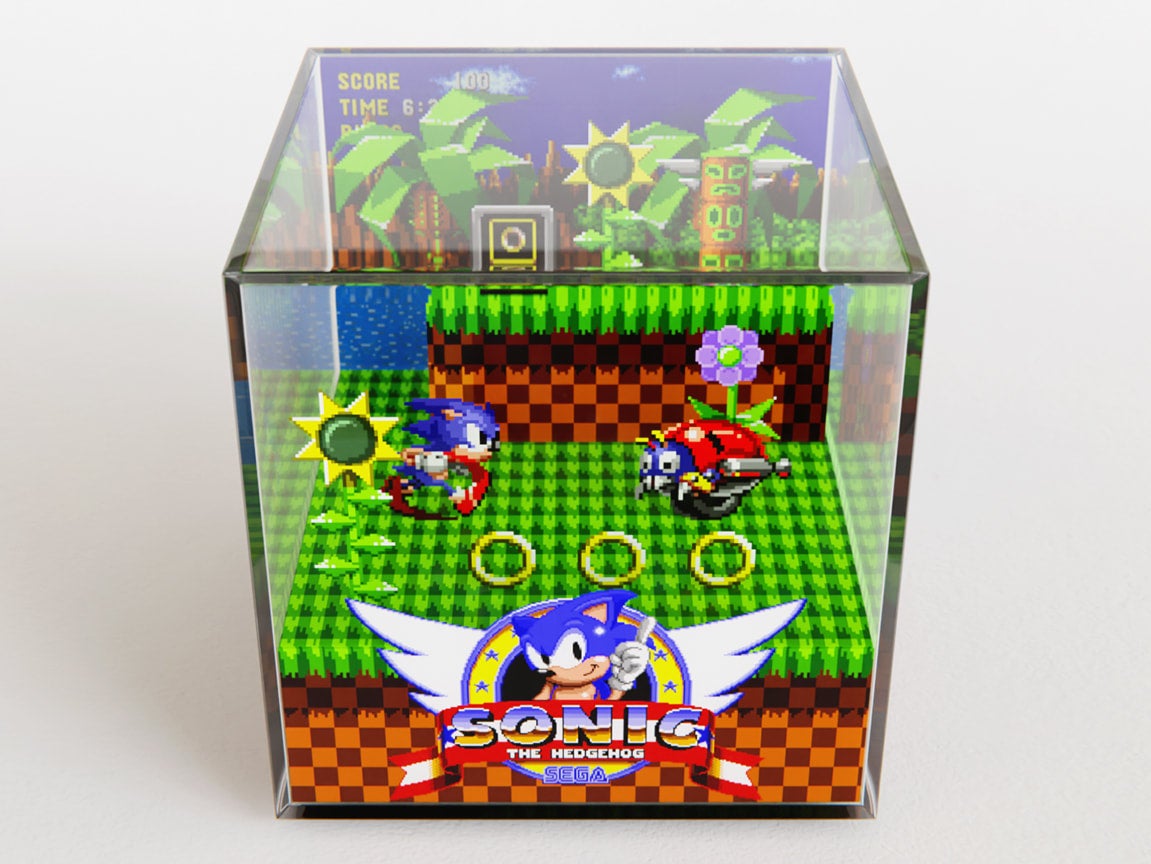 SONIC THE HEDGEHOG - Green Hill Zone - 3D Game Cube Diorama